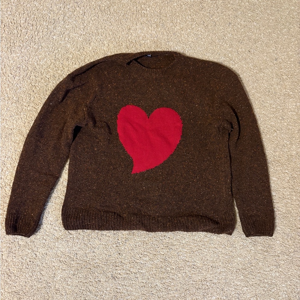 Brown Sweater with Red Heart Motif - Women